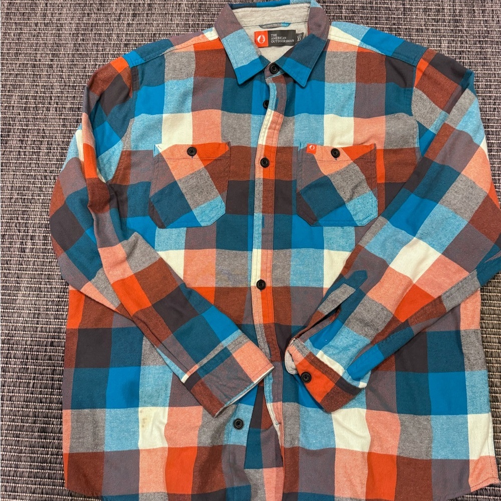 Plaid Button Down Shirt in Blue, Orange, and White